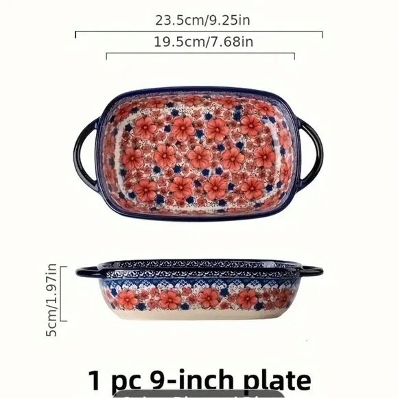 Polish Floral Enamel Baking Dish with Handles - Picture 2 of 5
